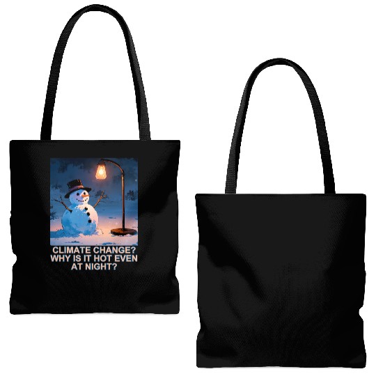 Frosty Snowman Under Street Lights Christmas Tote Bags (AOP)