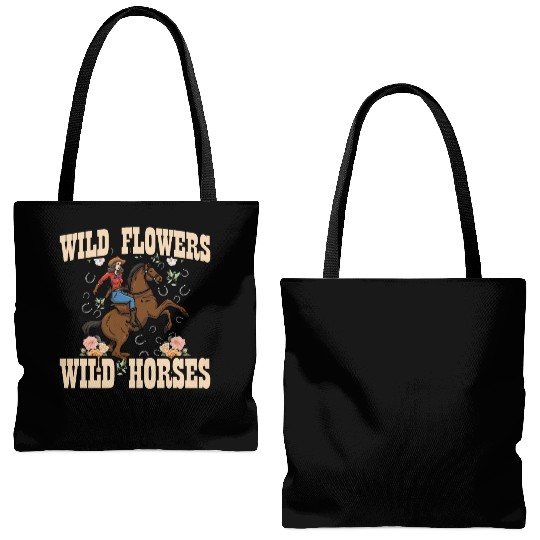 Wild Flowers Wild Horses Women's Wild Horses Tote Bags (AOP)