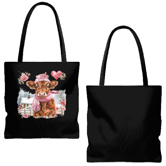 Cute Highland Cow Valentines Day Tote Bags (AOP)