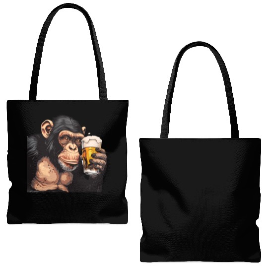 Cute Chimpanzee Drinking Beer 2 Tote Bags (AOP)