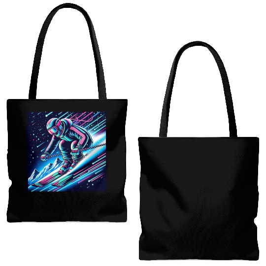 Neon Night Skiing Adventure Design Tote Bags (AOP)