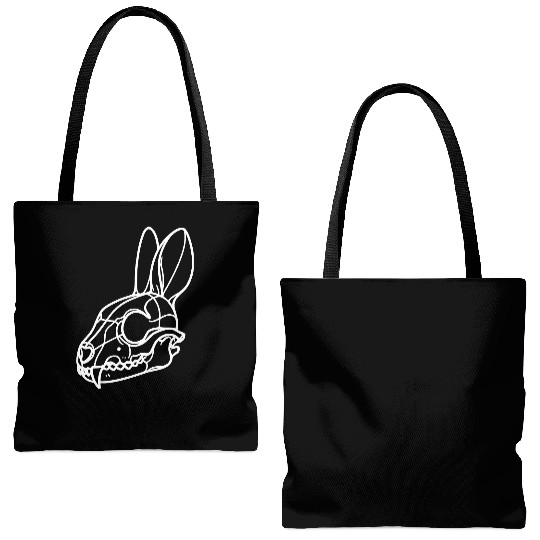 Minimalistic Vector Rabbit Skull Kids Drawing Tote Bags (AOP)
