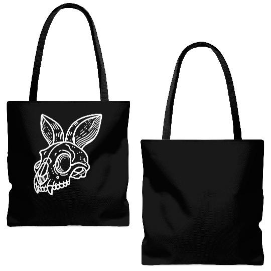 Minimalistic Vector Rabbit Skull Kids Drawing Tote Bags (AOP)