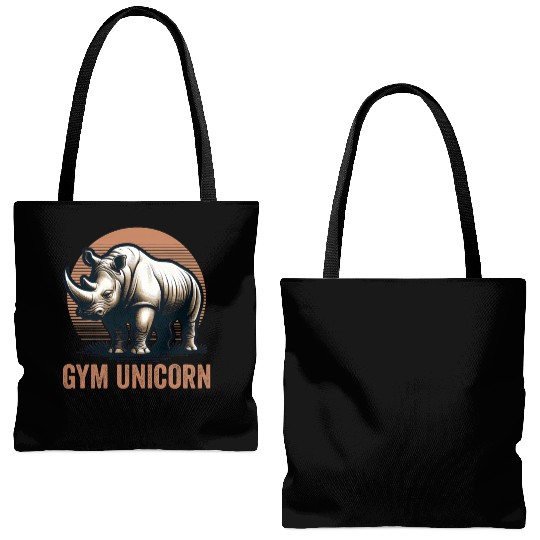 Gym Unicorn Rhino Rhinoceros Safari Vintage Tote Bags (AOP)