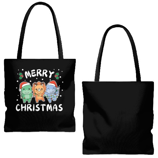 Merry Christmas Cute Dino Festive Lights Dino Tote Bags (AOP)