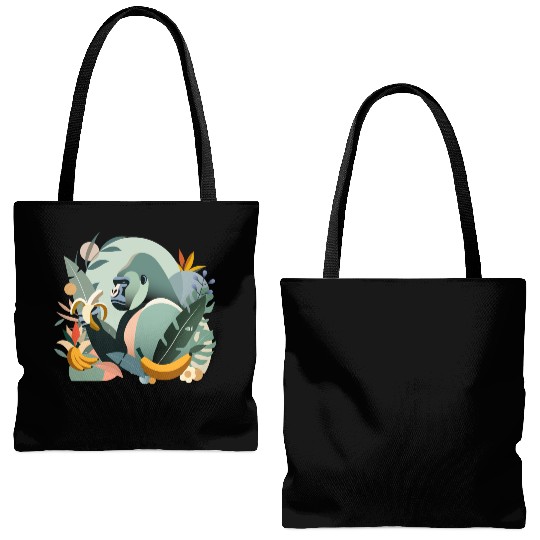 Proud gorilla with banana in tropical surroundings Tote Bags (AOP)