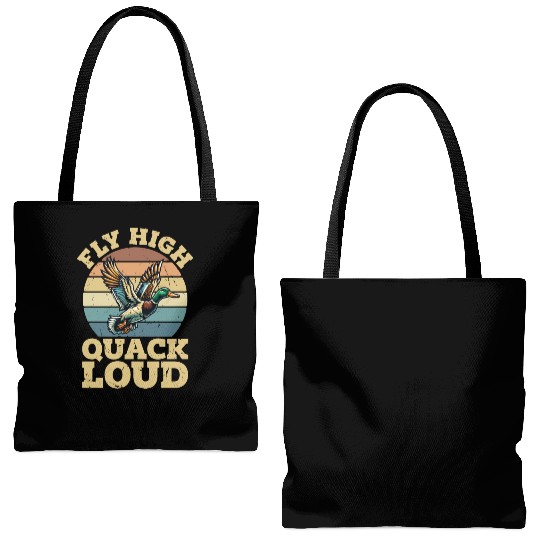 Mallard Duck Fly High Quack Loud Retro Water Bird Tote Bags (AOP)