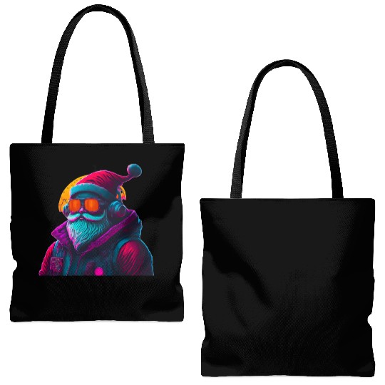 Retro Cool Santa Claus with Headphones Neon Colors Tote Bags (AOP)
