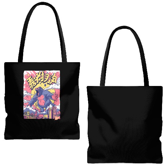 Kaiju Gorilla – Neon City Rampage Tote Bags (AOP)