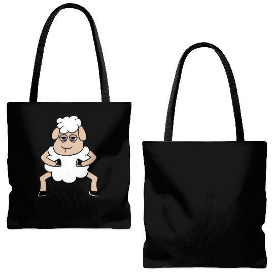 Sheep Tired Bored Look Standing Cute Cool Cartoon Tote Bags (AOP)