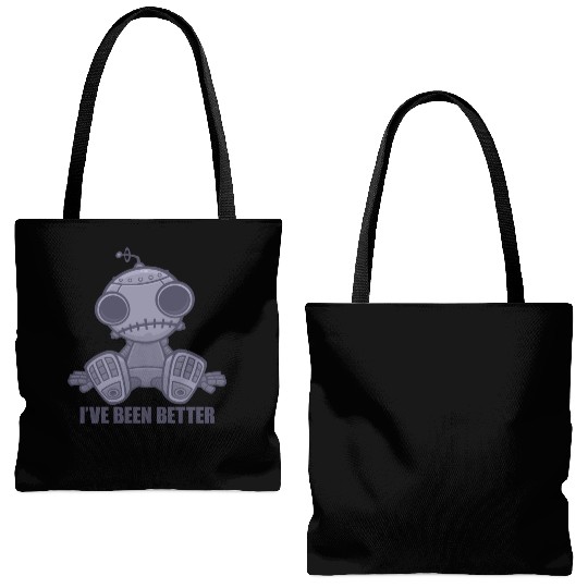 I've Been Better Sad Robot Cartoon Tote Bags (AOP)