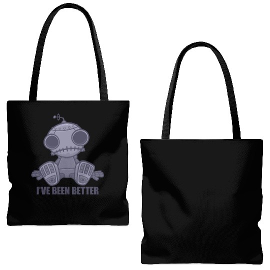 I've Been Better Sad Robot Cartoon Tote Bags (AOP)
