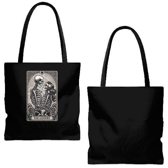 Vintage Gothic Skeleton Couple Tarot Card Tote Bags (AOP)