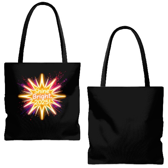 A large starburst glowing in neon light with 2025 Tote Bags (AOP)