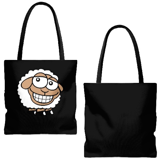 Sheep Grin Looks Stupid Cheeky Smile Happy Funny Tote Bags (AOP)