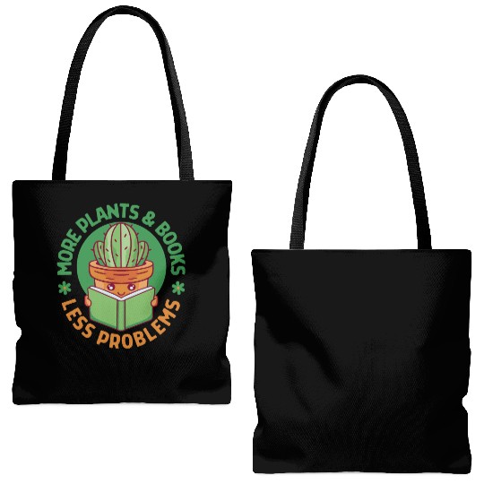 More Plants and Books Less Problems Tote Bags (AOP)