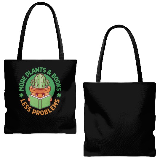 More Plants and Books Less Problems Tote Bags (AOP)