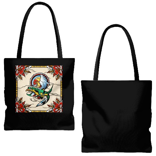 Dragonbird in Stained-Glass Garden" Tote Bags (AOP)