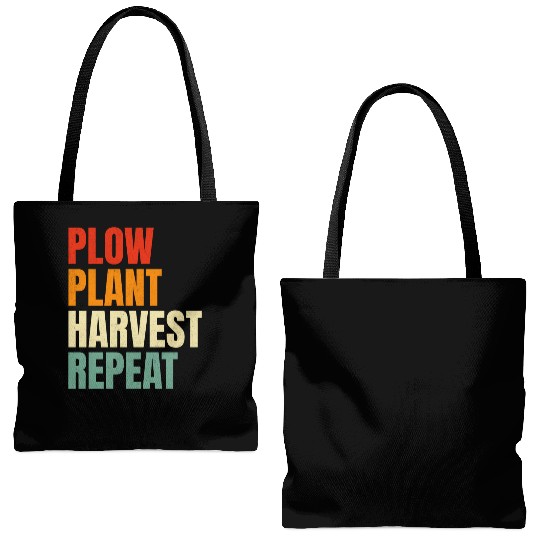 Plow Plant Harvest Repeat Farming Tote Bags (AOP)