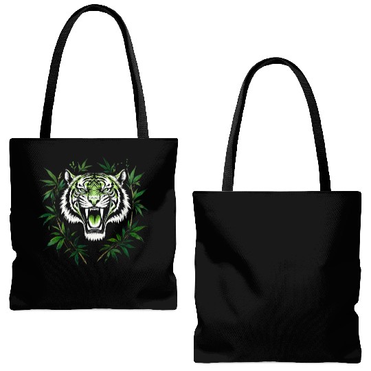 Fierce Green Tiger with Bamboo Branches Tote Bags (AOP)