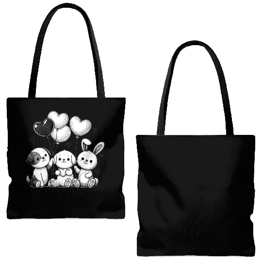 Heartfelt Trio - Bunny & Puppies with Balloons Tote Bags (AOP)