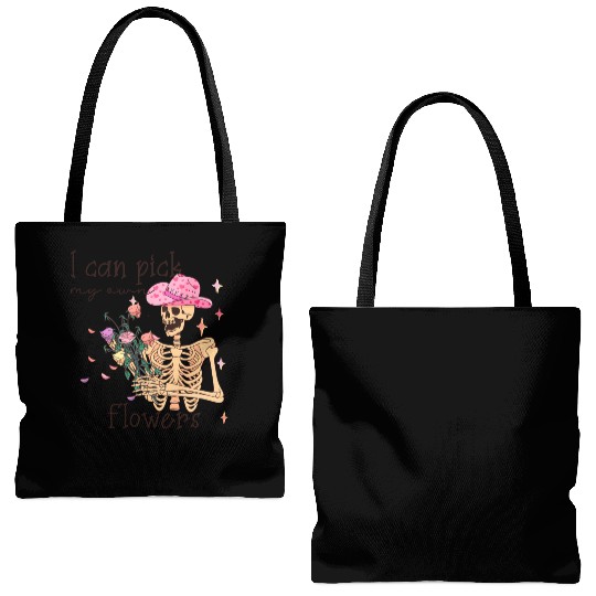 Funny Cowboy Skeleton with Flowers Tote Bags (AOP)
