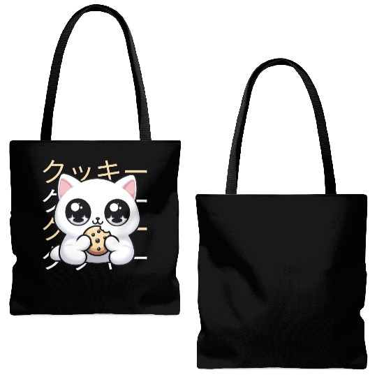 Cute Cat Japanese Kawaii Anime Cat with Cookie Tote Bags (AOP)