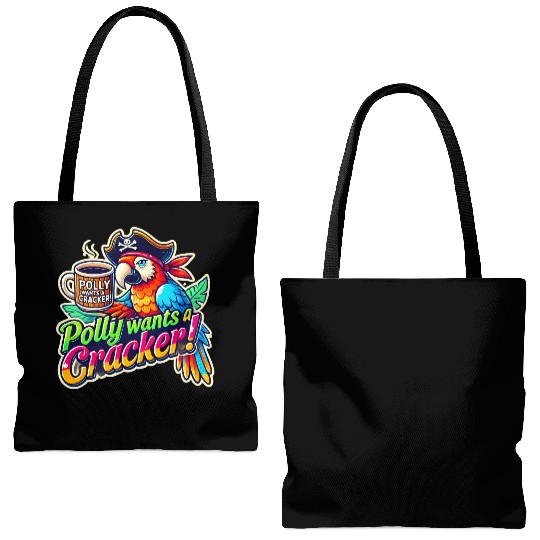 pirate parrot holding a coffee cup design Tote Bags (AOP)