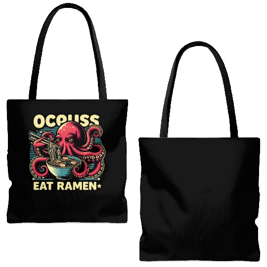 giant monster octopus eat ramen lover noodle bowl Tote Bags (AOP)
