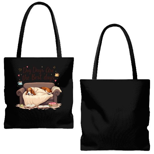 Cozy Basset Hound Days Tote Bags (AOP)