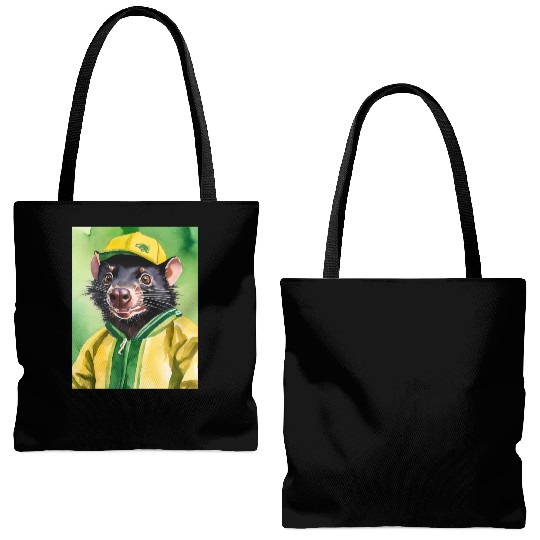 Green and Gold Tassie Devil Tote Bags (AOP)