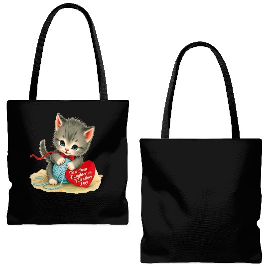 Kitten To a Dear Valentine s Day Card Tote Bags (AOP)