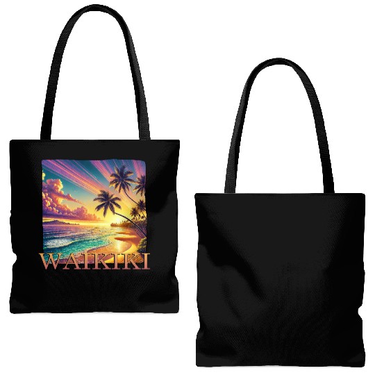 Waikiki Beach Sunset Palm Trees Sea Tote Bags (AOP)