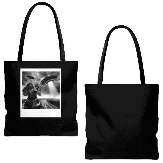 Dachshund Dog Mom Dad Funny Graphic Selfie UFOs We Tote Bags (AOP)