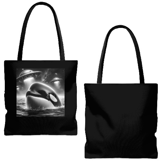 Killer whale Funny Graphic Selfie with UFOs Weird Tote Bags (AOP)