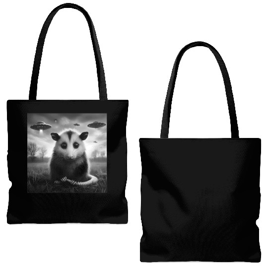 Opossum Funny Graphic Selfie with UFOs Weird Alien Tote Bags (AOP)