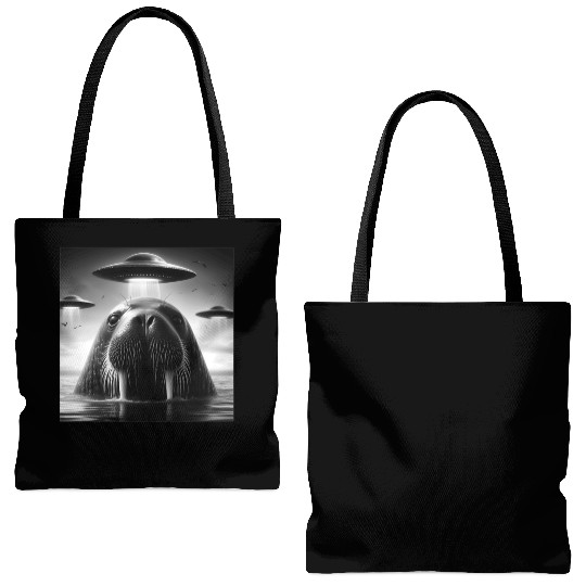 Walrus Sea lion Funny Graphic Selfie with UFOs Wei Tote Bags (AOP)