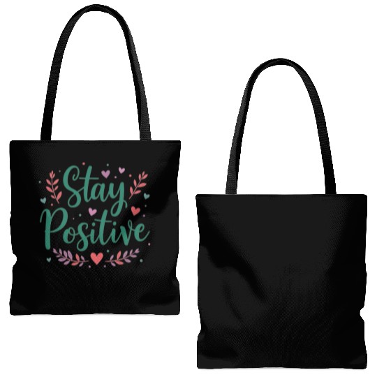 Stay Positive Handwriten Tote Bags (AOP)
