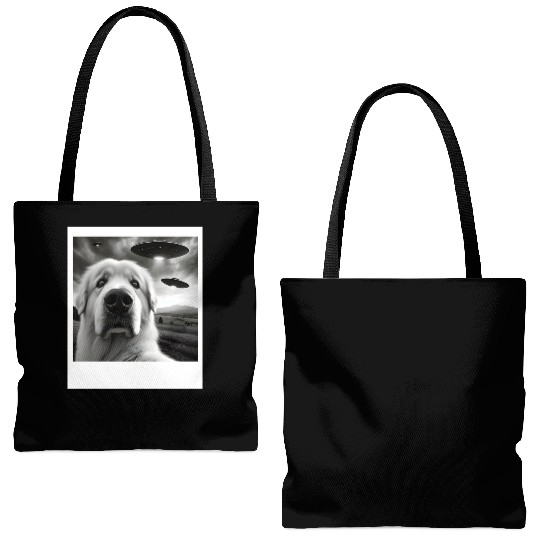 Great Pyrenees Funny Graphic Selfie with UFOs Weir Tote Bags (AOP)