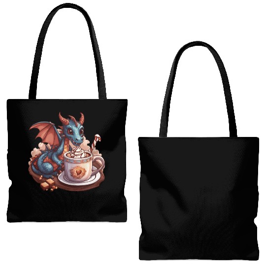 Cozy Dragon and Hot Chocolate Delight Tote Bags (AOP)