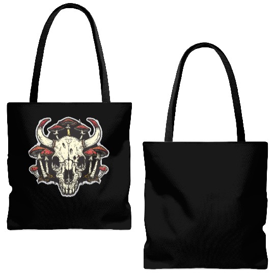 Skull Mushrooms Natural Motif Tote Bags (AOP)