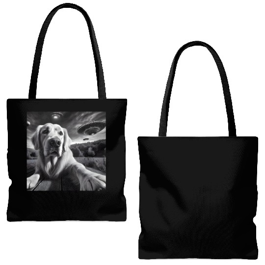 Golden Retriever Funny Graphic Selfie with UFOs We Tote Bags (AOP)