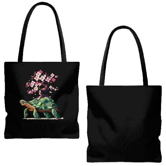 Turtle with blooming cherry blossom bonsai Tote Bags (AOP)