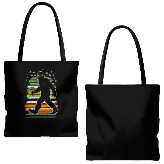St Patricks Day Irish Sasquatch Shamrock Bigfoot Tote Bags (AOP)