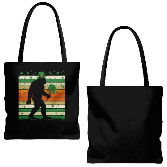 St Patricks Day Irish Sasquatch Shamrock Bigfoot Tote Bags (AOP)