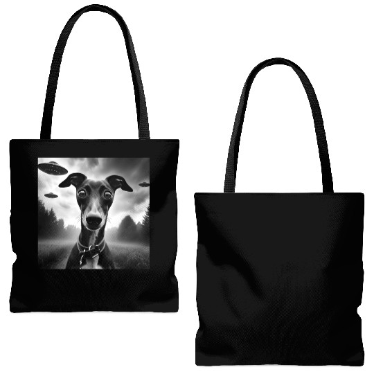 Italian Greyhound Funny Graphic Selfie with UFO We Tote Bags (AOP)