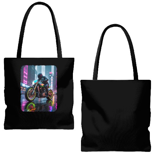 Motorcycle cyberpunk in city Tote Bags (AOP)