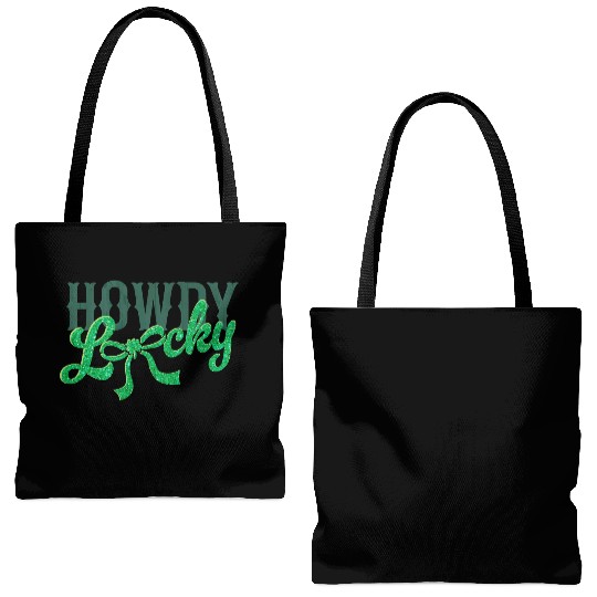 Howdy Lucky Western Cowgirl St Patricks Design Tote Bags (AOP)