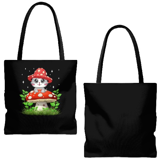 Cat Mushroom Cute Cottagecore Aesthetic Tote Bags (AOP)