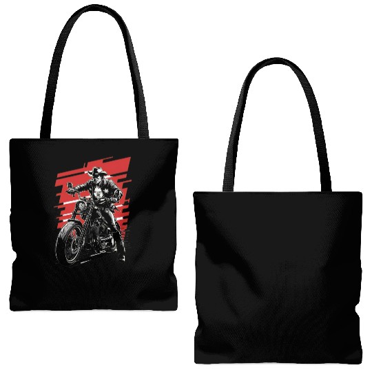 Sheriff Riding Motorcycle Illustration Tote Bags (AOP)